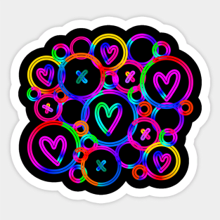 Funky neon rainbow gradient circles with hearts and x shapes Sticker